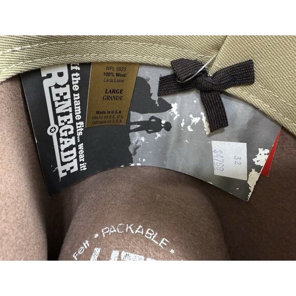 Renegade Headwear LiteFelt 100% Wool Gambler Brown Western Hat Large packable - Picture 4 of 6